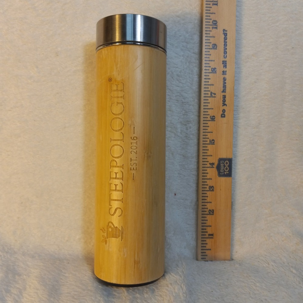 STAINLESS STEEL Water Bottle Bamboo Sleeve Eco-Friendly 18/8 16OZ STEEPOLOGIE